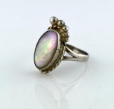 Sterling Silver and Oval Mother of Pearl Ring, Size 8.5