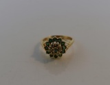 14K Gold Emerald and Diamond Princess Style Ring