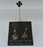 Vintage Nye Sterling Silver Floral Motifs Stickpin and Earrings, Asheville, NC