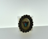 Native American Pawn Silver and Inlaid Butterfly Ring, Size 5.5