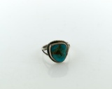 Native American Pawn Silver and Turquoise Ring, Size 6.5
