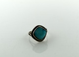 Native American Pawn Silver and Turquoise Ring, Size 5.5