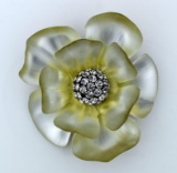 Handcarved Alexis Bittar Large 4.25” Flower Brooch Pin w/ Iridescent Petals and Rhinestone Center