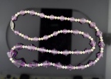 Purple and White Glass Bead 22” Necklace