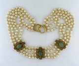 Lovely Freshwater Pearl & Adventurine Cabochons 32” Necklace