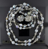 Beautiful Vintage Vendome Designer Glass Bead 52” Necklace with Matching Clip Earrings