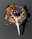 Unique Vintage Stag's Head with Feathers Pin, 2.25”