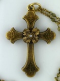 Antique 60” Rosary Bead Necklace with 18K Gold Plated 2” Cross Pendant