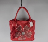 Red Beaded Hand/Shoulder Bag with Suede Tassels