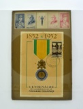 Collection of French Military Themed Stamps & Post Card Prepared for Framed Display