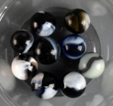Lot of Nine Black & White 14-18 mm Collector's Marbles