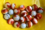 Lot of Twenty-One Orange Red & White 15-16 mm Collector's Marbles