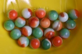 Lot of Twenty-One Orange, Green and White 15-17 mm Collector's Marbles