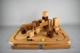 Vintage Wooden Marble Run Maze Construction Blocks with Base, 1980s
