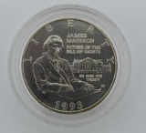 1993-W James Madison Bill of Rights Silver Half Dollar, Uncirculated in Protective Plastic Capsule
