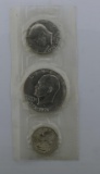 Uncirc. 1976-S Silver Clad Bicentennial Mint Coins: Dollar, Half-Dollar & Quarter in Sealed Plastic