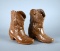 Pair of Frankoma Larger Tan Glaze Cowboy Boots Vases, 7” H