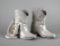 Vintage Frankoma White Glaze Cowboy Boots and Horseshoes Bookends  / Vases