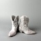 Pair of Frankoma Smaller White Glaze Cowboy Boots Vases, 4.5” H