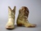 Pair of Frankoma Smaller Light Yellow Glaze Cowboy Boots Vases, 4.5” H