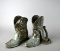 Vintage Frankoma Blue-Gray Glaze Cowboy Boots and Horseshoes Bookends  / Vases