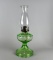 Antique White Flame Light Co. Green Pressed Glass Oil Lamp, 17” H