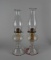 Antique Pair of Pressed Glass Oil Lamps, ~17” H