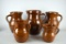 Set of Five Vintage USA Pottery Pitchers, Brown Glaze (Gal Size: 1½ , 1-two, ½ and ¼ )