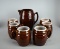 Vintage USA McCoy Pottery Barrel Pitcher and Six Mugs, Brown Glaze, Foam Rim & Interior (Mugs)