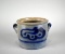 Antique Salt Glazed Stoneware Crock with Cobalt Blue Decoration, Two Lug Handles