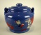 Vintage USA Pottery Blue Glazed & Hand Painted Cookie Jar