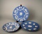 Three Wedgwood Blue Jasper Sprigware Plates, England