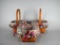 Lot of Three Coordinating Longaberger Baskets w/ Pink Floral Liners & Protectors 1990s