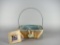 Longaberger Whitewashed Small Easter Basket w/ Light Blue Liner & Protector 2003 Edition