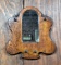 Antique Oak Accent Mirror with Key Hooks, Beveled Glass