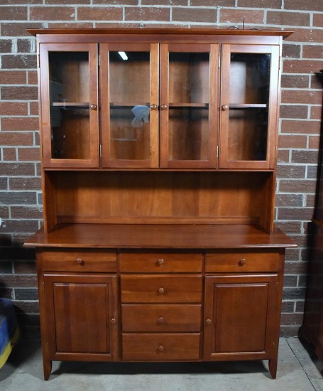 Vintage Cherry Wood Lighted China Hutch