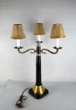 Three-Arm Artillery Shell Found Art Lamp with Leather Shades