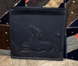 Old Cast Iron Fireback Cover with Spooked Horse Motif, #674