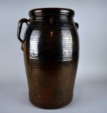 Old Southern 5 Gal. Stoneware Churn with Mixed Glazes, Lug & Strap Handles, SC or NC