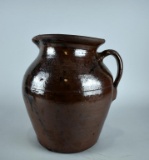 Old Southern Alkaline & Albany Slip Glazed 1 Gal. Stoneware Pitcher, Strap Handle, SC or NC