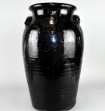 Old Southern 5 Gal. Stoneware Churn, Dark Iron Iridescent Glaze, Two Lug Handles, Probably SC or NC