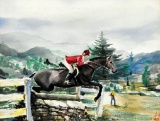 W. David Crenshaw (So. Car., D. 2001) Equestrian Jumper, Watercolor, Signed Lower Right