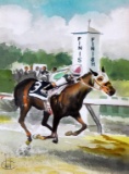 W. David Crenshaw (So. Car., D. 2001) Finish Line, Watercolor, Signed Lower Right