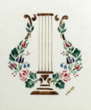 L. Neff, Lyre Print Made from Cut Out Stamps, Framed