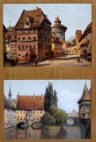 Two Half-Tone Prints of Old European Etchings in Single Frame