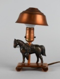 Vintage Copper and Bronzed Pot Metal Horse Nightstand Lamp