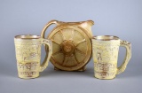 Vintage Frankoma Pottery Wagon Wheel Pitcher (94D) and Two Mugs
