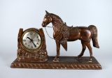 Vintage Sessions Electric Mantle Clock Brass and Copper Plated Horse & Horseshoe Figural