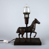 Vintage Bronze & Copper Plated Horse and Lamp Post Figural Bedside Lamp