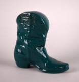 Frankoma Green Glaze Pottery Boot Coin Bank